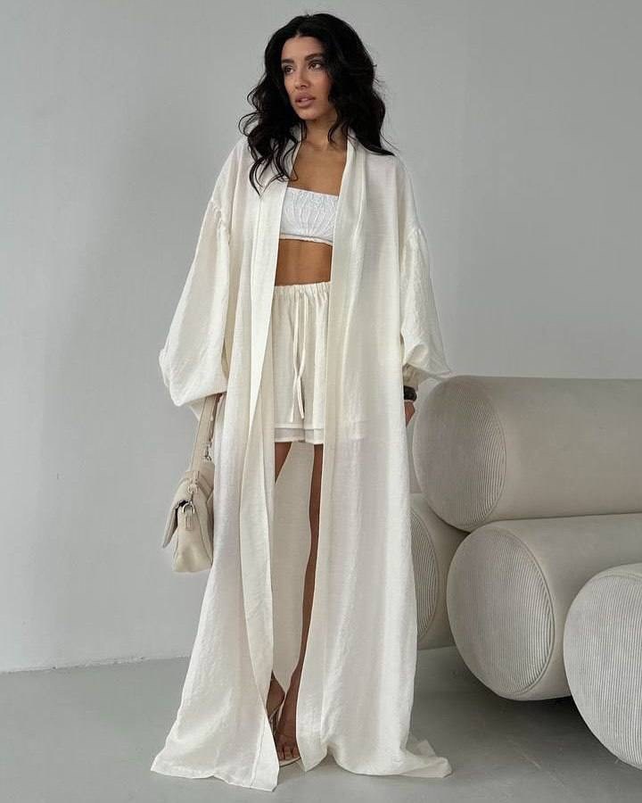 женский летний кардиган и шорты из полиэстера,длинный кардиган,костюм голубой,пижамные костюмы,комплект кардиган