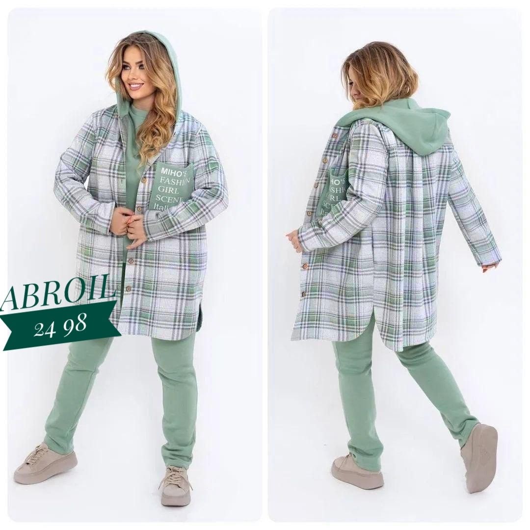 костюм женский на флисе,костюм женский тройка,синий теплый женский костюм-тройка с кардиганом в клетку,кардиган в клетку,стильное пальто