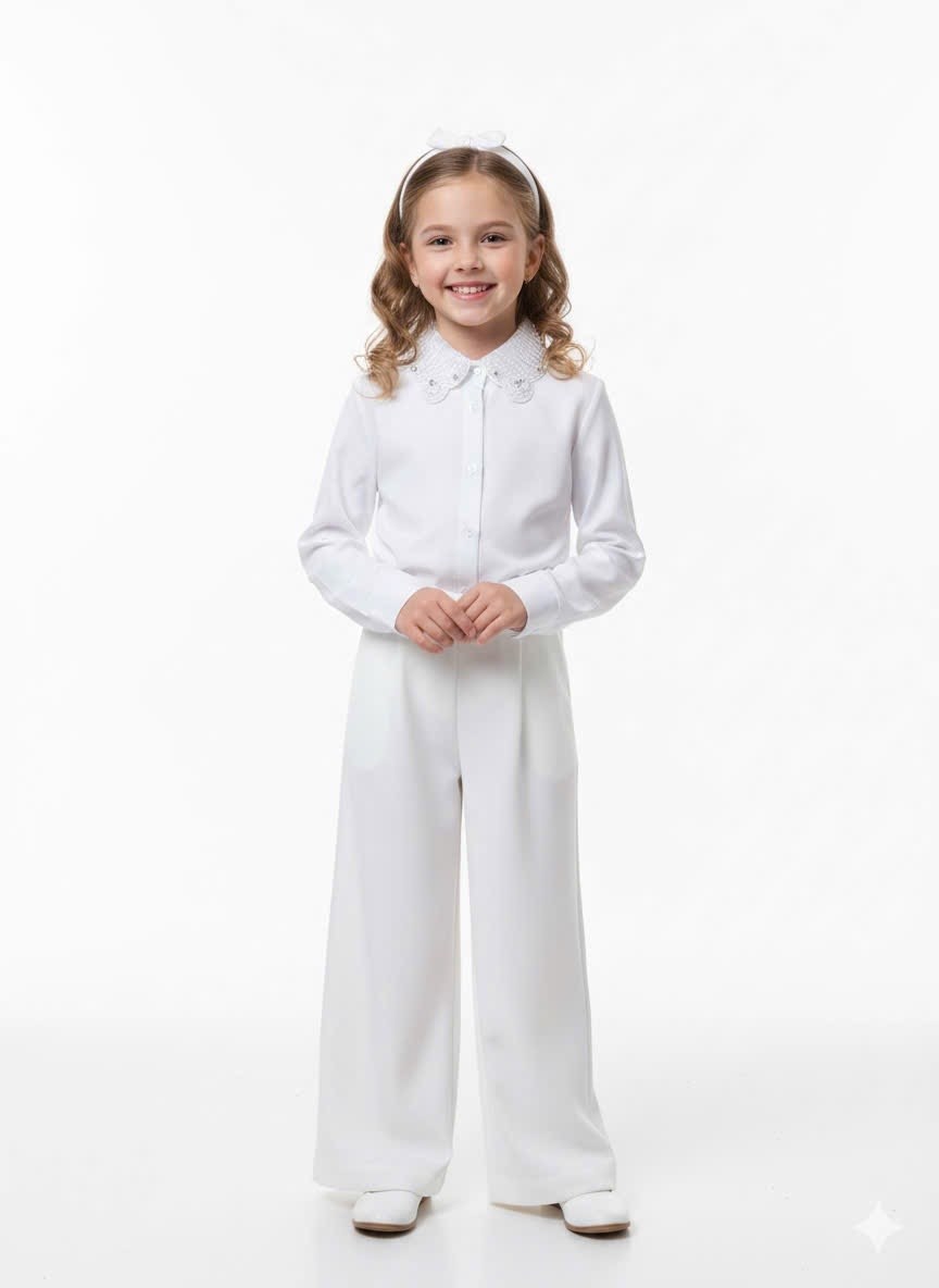 брюки палаццо школьные для девочек,белый костюм для девочки,костюм для девочки с брюками,костюм для девочки нарядный,блузка для девочек