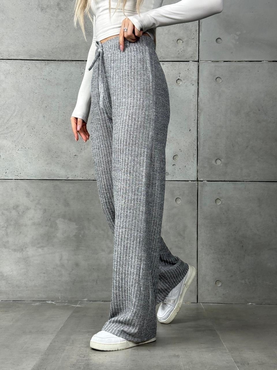 трикотажные брюки,вязаные брюки,трикотажные брюки в рубчик с широкими штанинами friends like these серый,повседневные брюки,широкие брюки