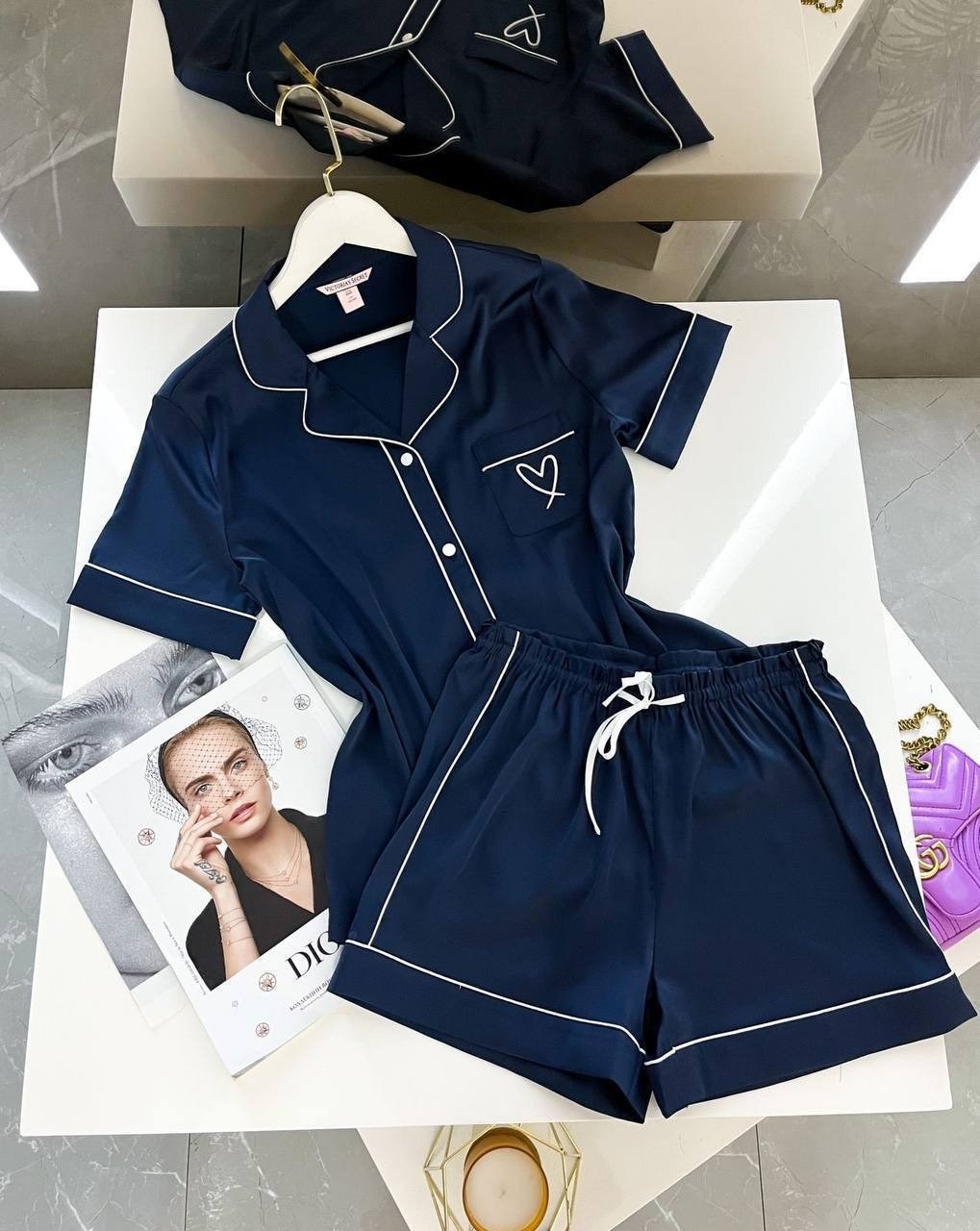 пижама victoria's secret черная,пижама женская,пижамные костюмы,пижама рубашка и шорты,комплект пижама