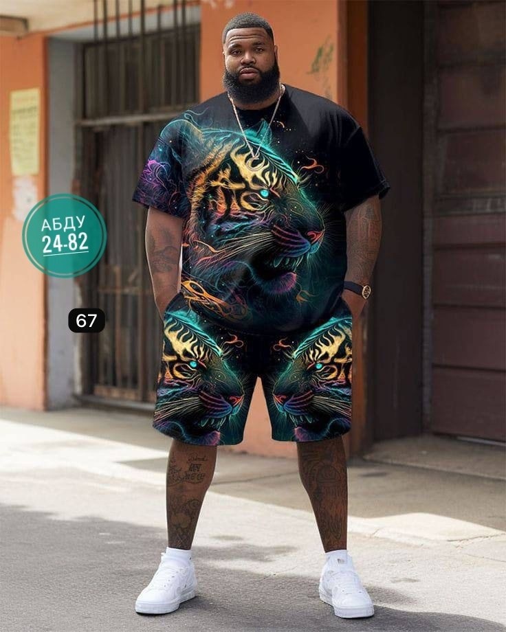 летний костюм больших размеров,мужская мода,мужские спортивные костюмы,модные мужские шорты,костюм с принтом