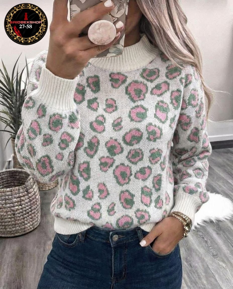 свитер с леопардовым принтом,кофта женская,вязаные свитера женские,свитер женский,свитер с принтом