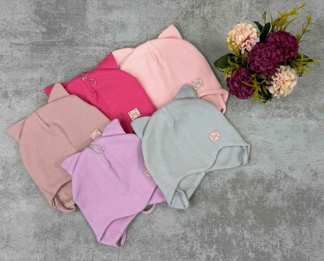 шапка трикотажная с ушками на завязках sweet,шапка детская с ушками на завязках,шапка трикотажная с ушками на завязках,шапочка для новорожденного,шапка детская с ушками