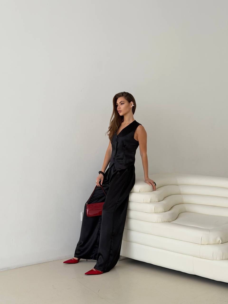 брючный костюм,брючный костюм с жилетом на пуговицах,женский брючный костюм,женский брючный костюм из жилета и брюк,костюм с жилетом и брюками tizara