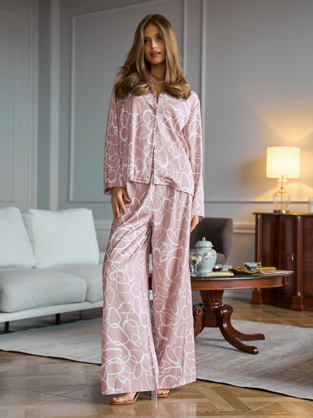 пижама женская,костюм в пижамном стиле,шелковая пижама со штанами miabonila,домашний костюм пижама,пижама