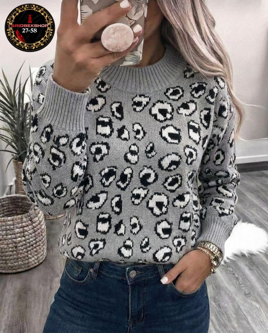 свитер с леопардовым принтом,кофта женская,вязаные свитера женские,свитер женский,свитер с принтом