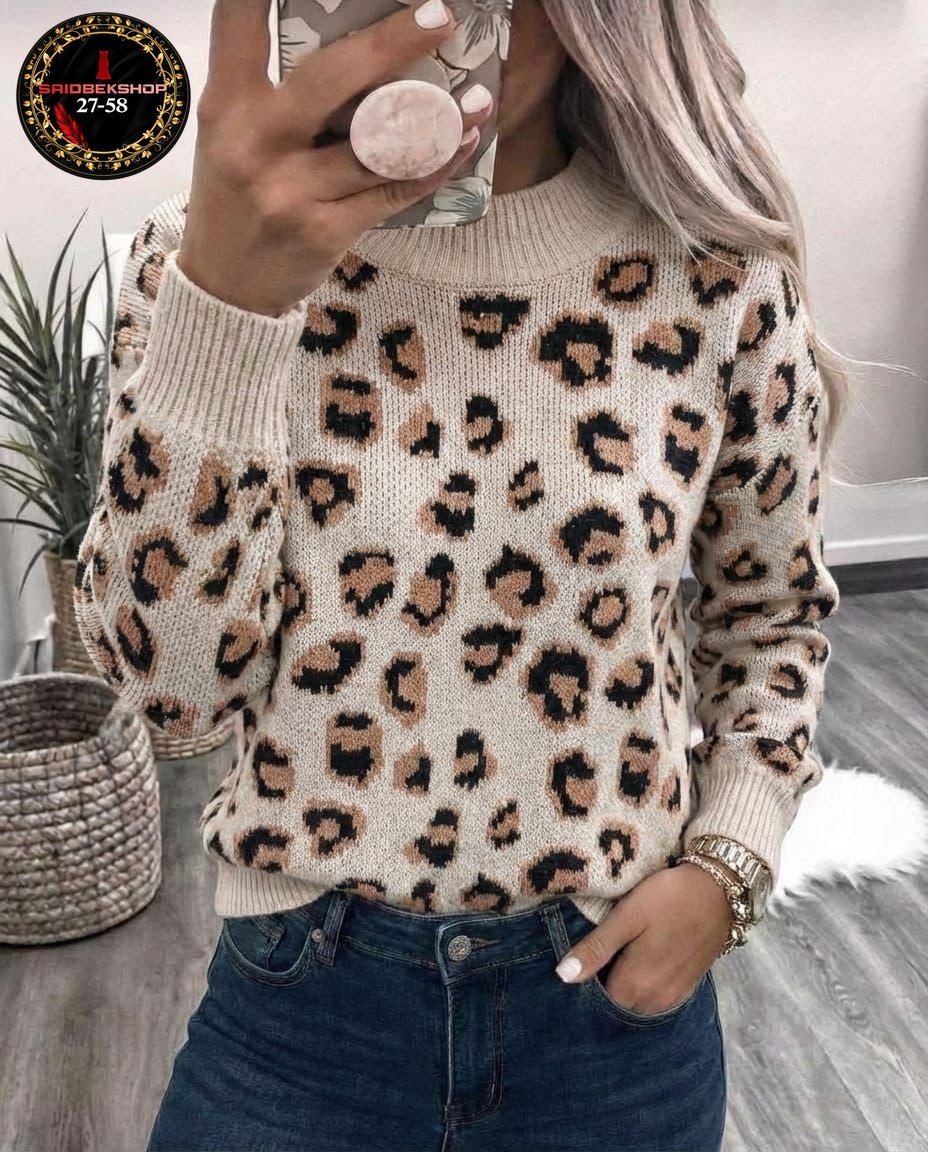 свитер с леопардовым принтом,кофта женская,вязаные свитера женские,свитер женский,свитер с принтом