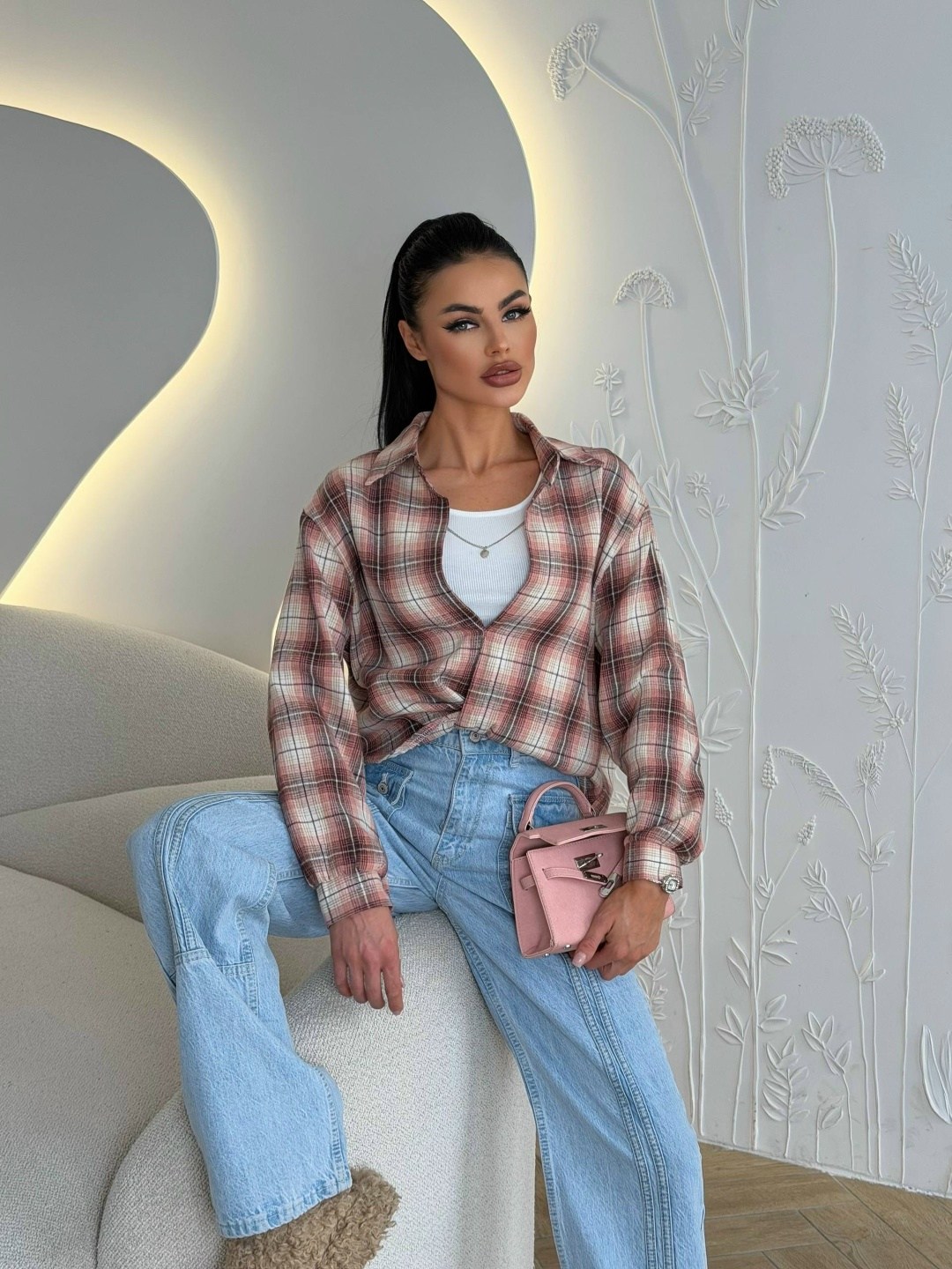 рубашка в клетку оверсайз удлиненная marybeth,рубашка женская в клетку,рубашка женская в клетку оверсайз,женская рубашка,рубашка в клетку оверсайз на кнопках