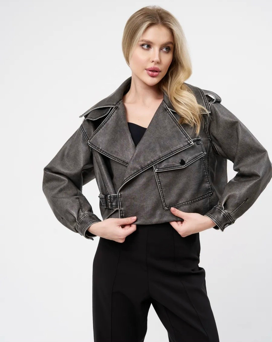 косуха винтажная кожаная куртка серая оверсайз aftfbasic,косуха женская куртка кожаная oversize,куртка косуха,кожаная куртка,косуха серая винтажная куртка кожаная оверсайз