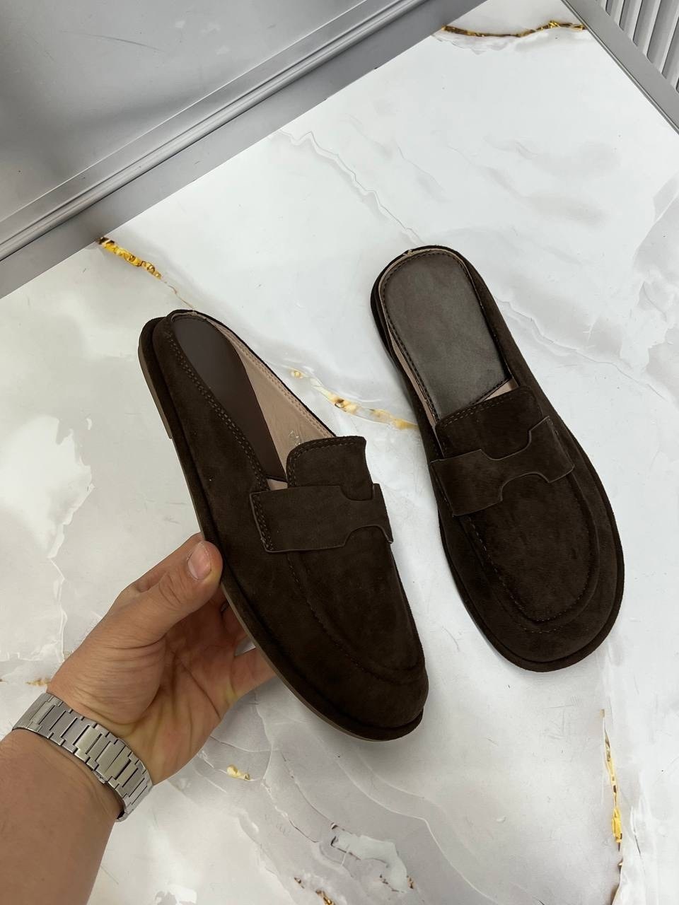 женские замшевые мюли hermes go коричневые,мюли замшевые,мюли женские,,мюли сабо