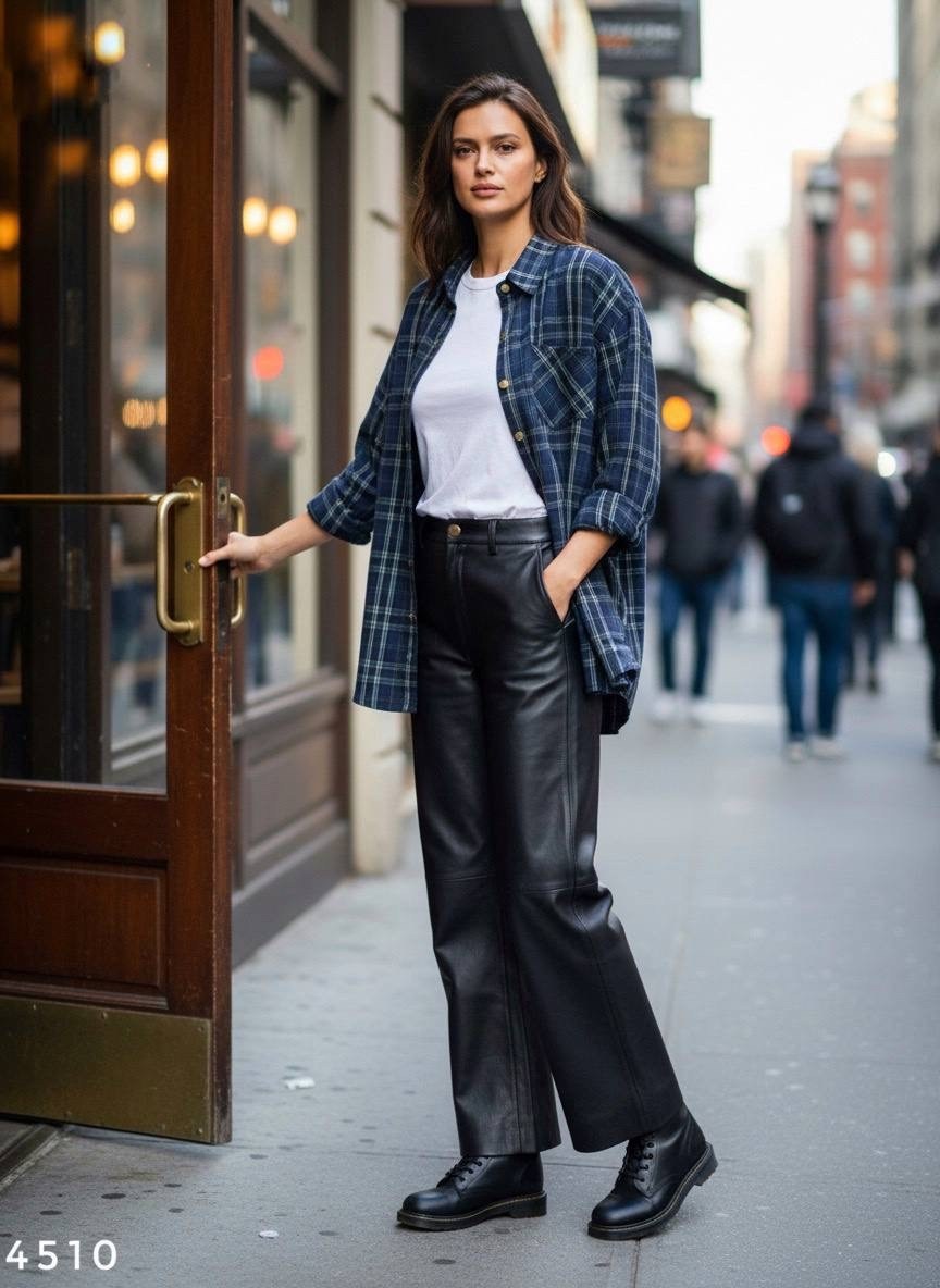 образ с кожаными брюками,кожаные штаны,модные образы,кожаные брюки широкие,образ с кожаными штанами