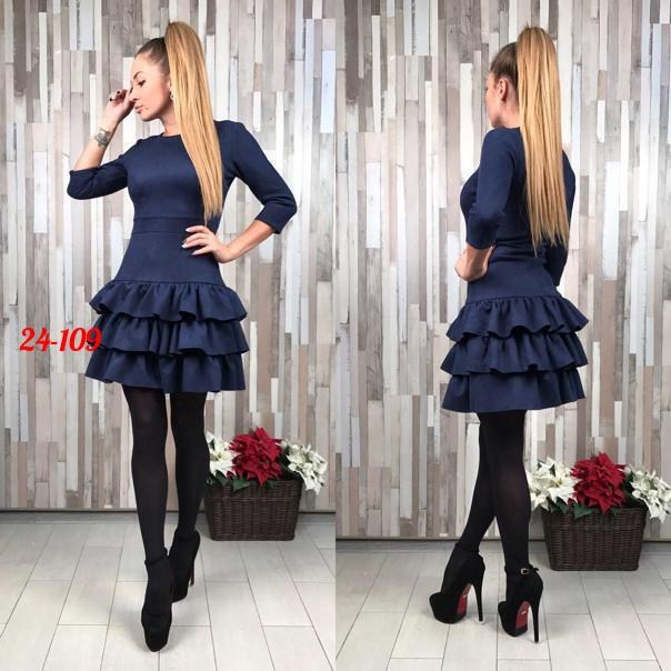 платье с оборками,платье из замши,модные молодежные платья,платье из спандекса под замшу,платье с оборками на юбке