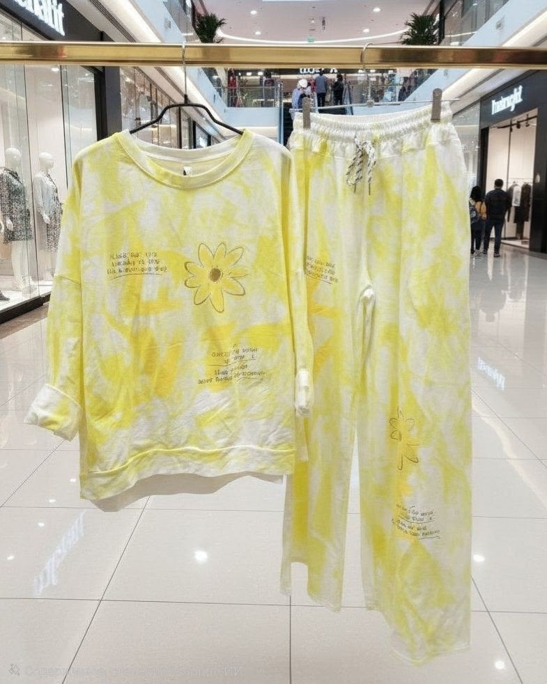 пижамные костюмы,костюмы женские,желтый костюм,костюм с принтом,трикотажные костюмы