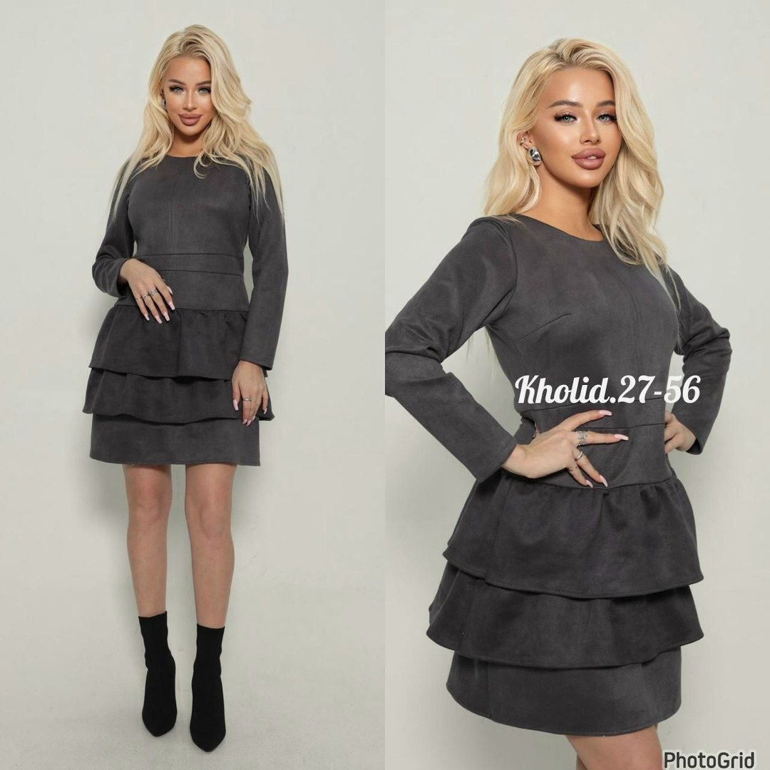 платье с оборками на юбке,платье черное,платье из замши,платье женское черное ярусное,платье