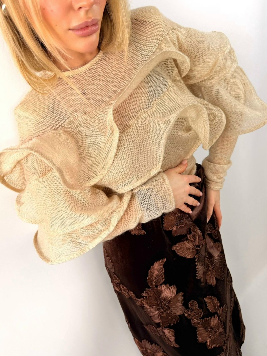 свитер паутинка с воланами из кид мохера на шелке с люрексом,свитер паутинка с воланами из суперкид мохера на шелке,джемпер паутинка с воланами из кид мохера на шелке,блузка с воланом,паутинка с волан