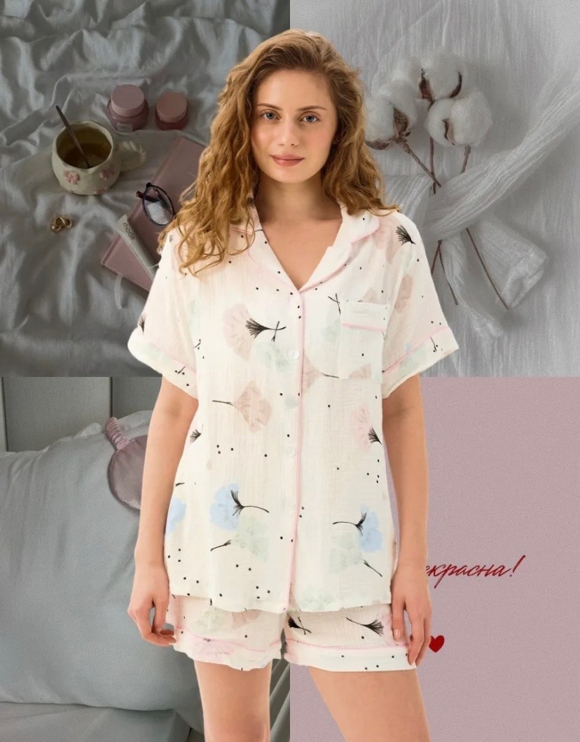 пижама женская с шортами,женская пижама,муслиновая пижама с шортами,пижама женская хлопок,пижама