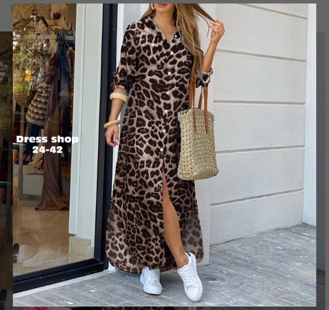 женское длинное платье с леопардовым принтом,платье рубашка с принтом,длинное платье рубашка,женское платье с принтом,женские длинные платья
