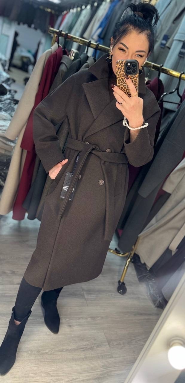 пальто dava 7006 шоколадное,удлиненное пальто,стильное пальто,демисезонное пальто,пальто