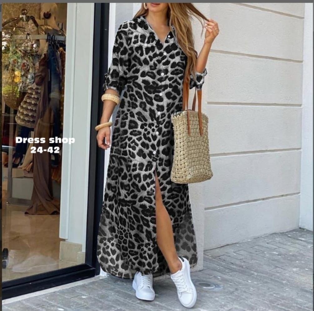 женское длинное платье с леопардовым принтом,платье рубашка с принтом,длинное платье рубашка,женское платье с принтом,женские длинные платья