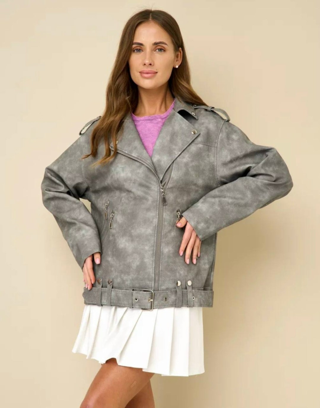 косуха винтажная куртка кожаная oversize серая monyken,косуха серая винтажная куртка кожаная оверсайз aftfbasic,женская серая кожаная оверсайз куртка косуха,косуха куртка,куртка косуха женская