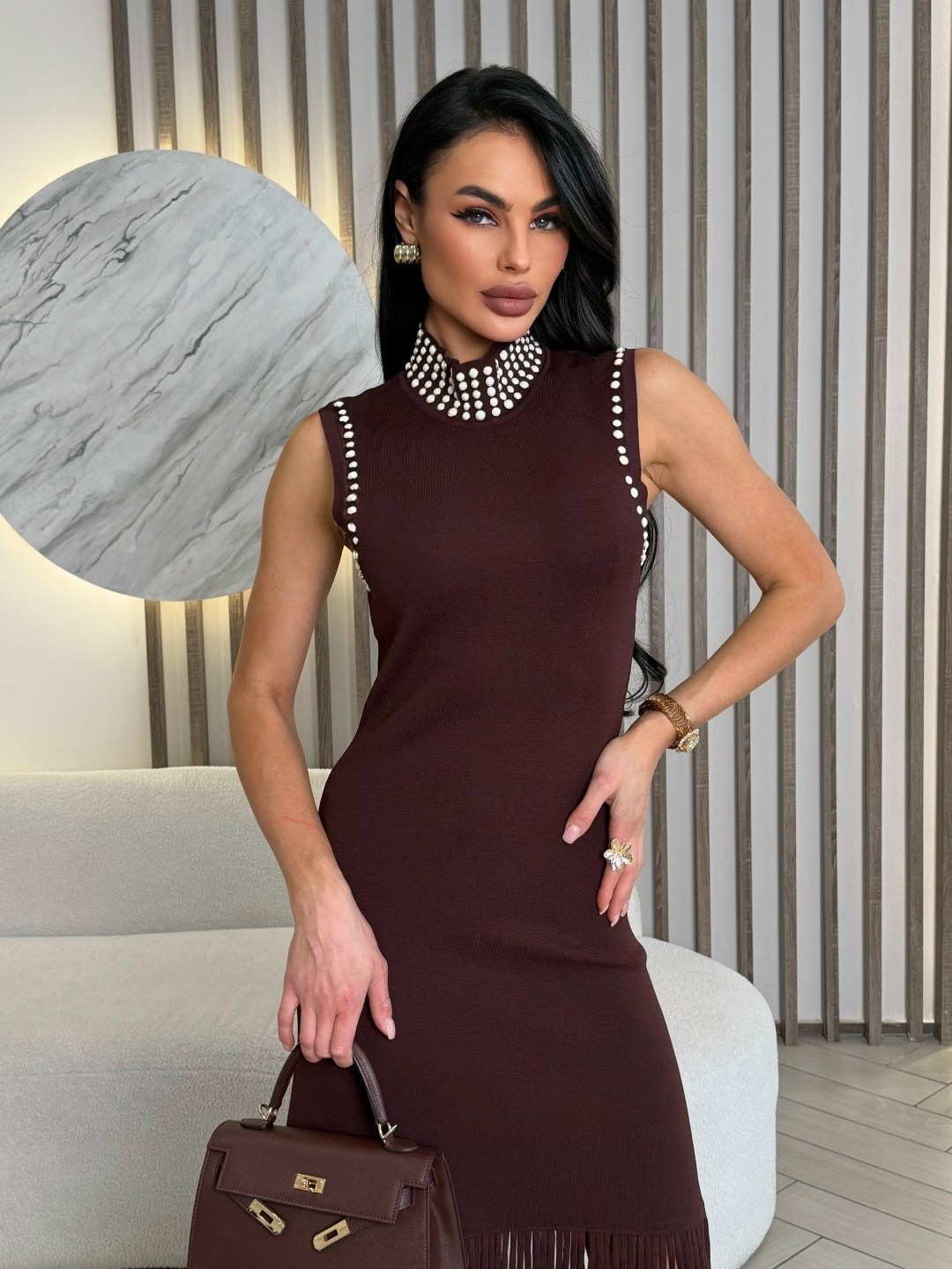 платье бахрома,платье,женское платье,платье коричневое,трикотажное платье