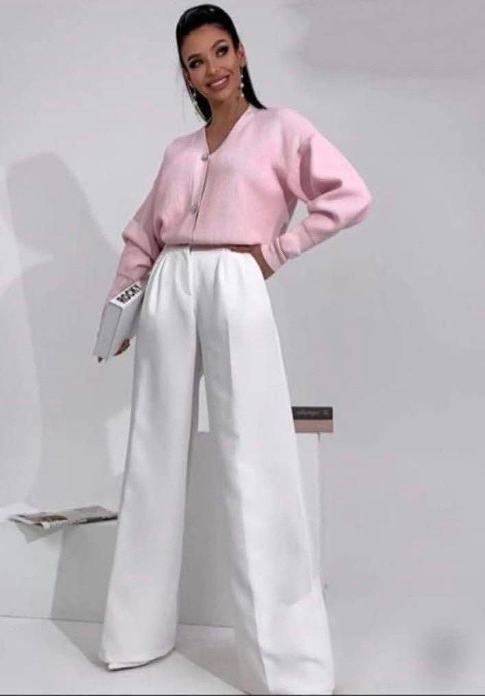 жакет,палаццо брюки,розовые широкие брюки для женщин лето 2026,белые брюки