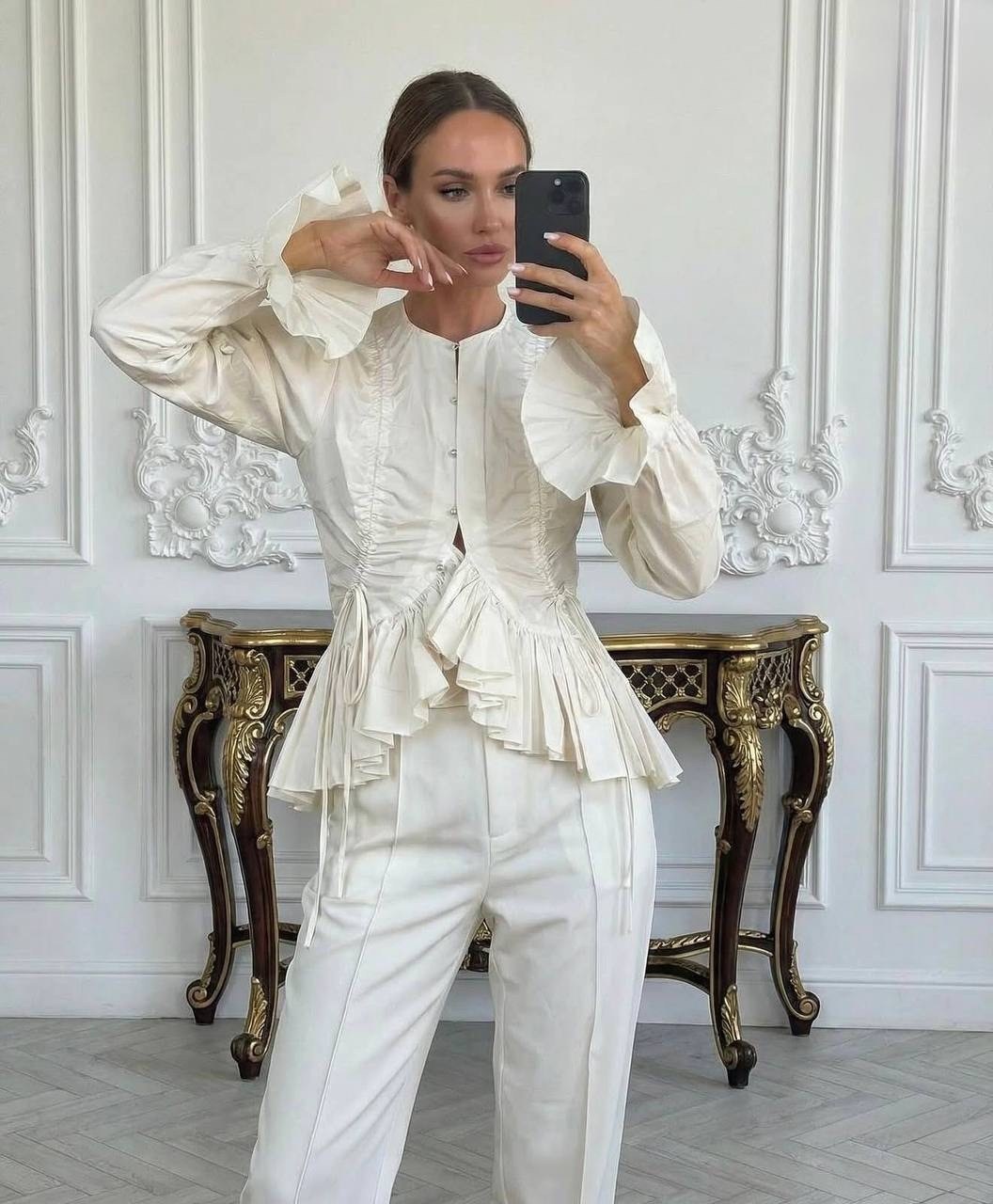 блузка с оборками,модная блузка,женская блузка,блузка с воланом,стильная женская блузка