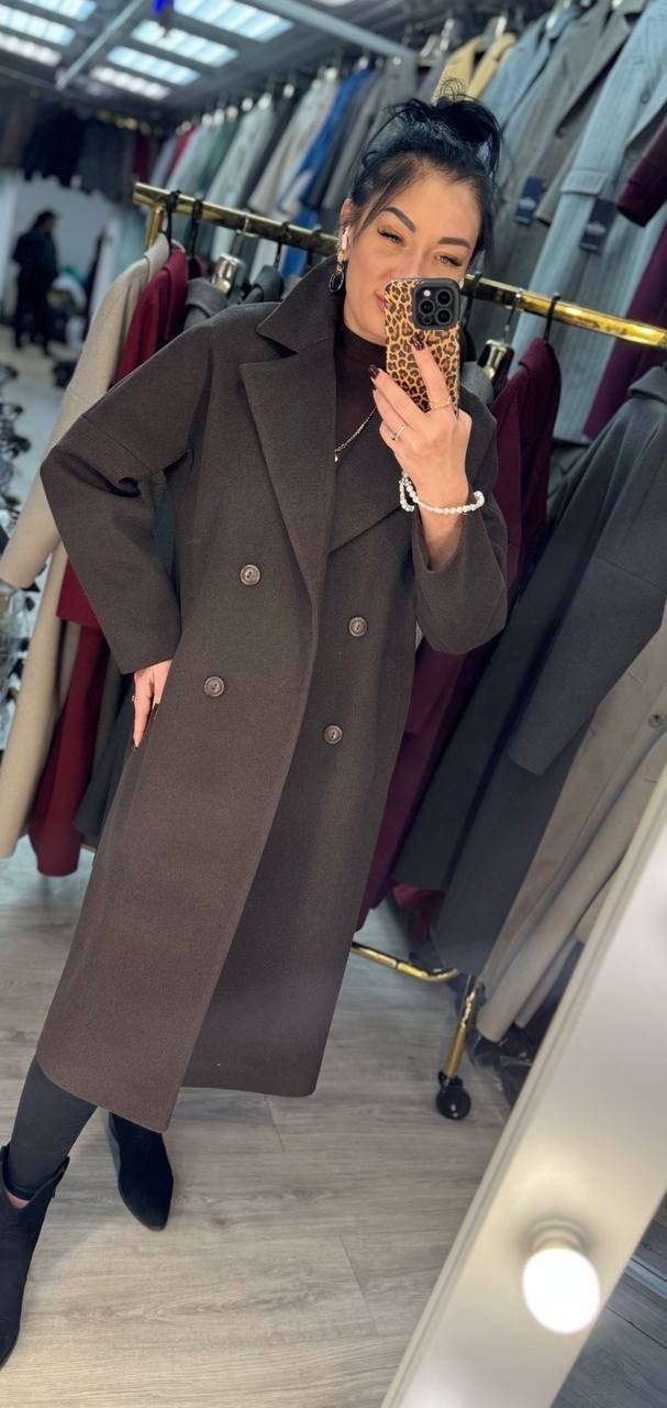 пальто dava 7006 шоколадное,удлиненное пальто,стильное пальто,демисезонное пальто,пальто