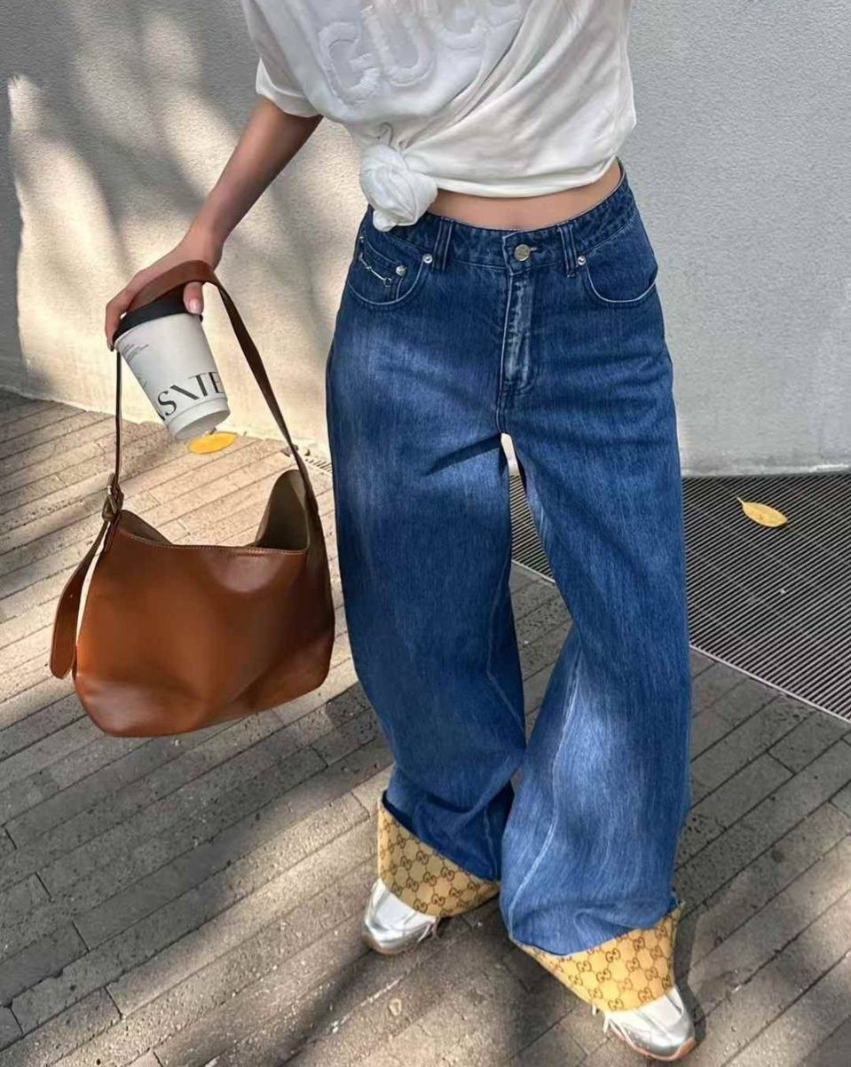 джинсы gucci,джинсы стильные,женские джинсы,широкие джинсы,модные джинсы
