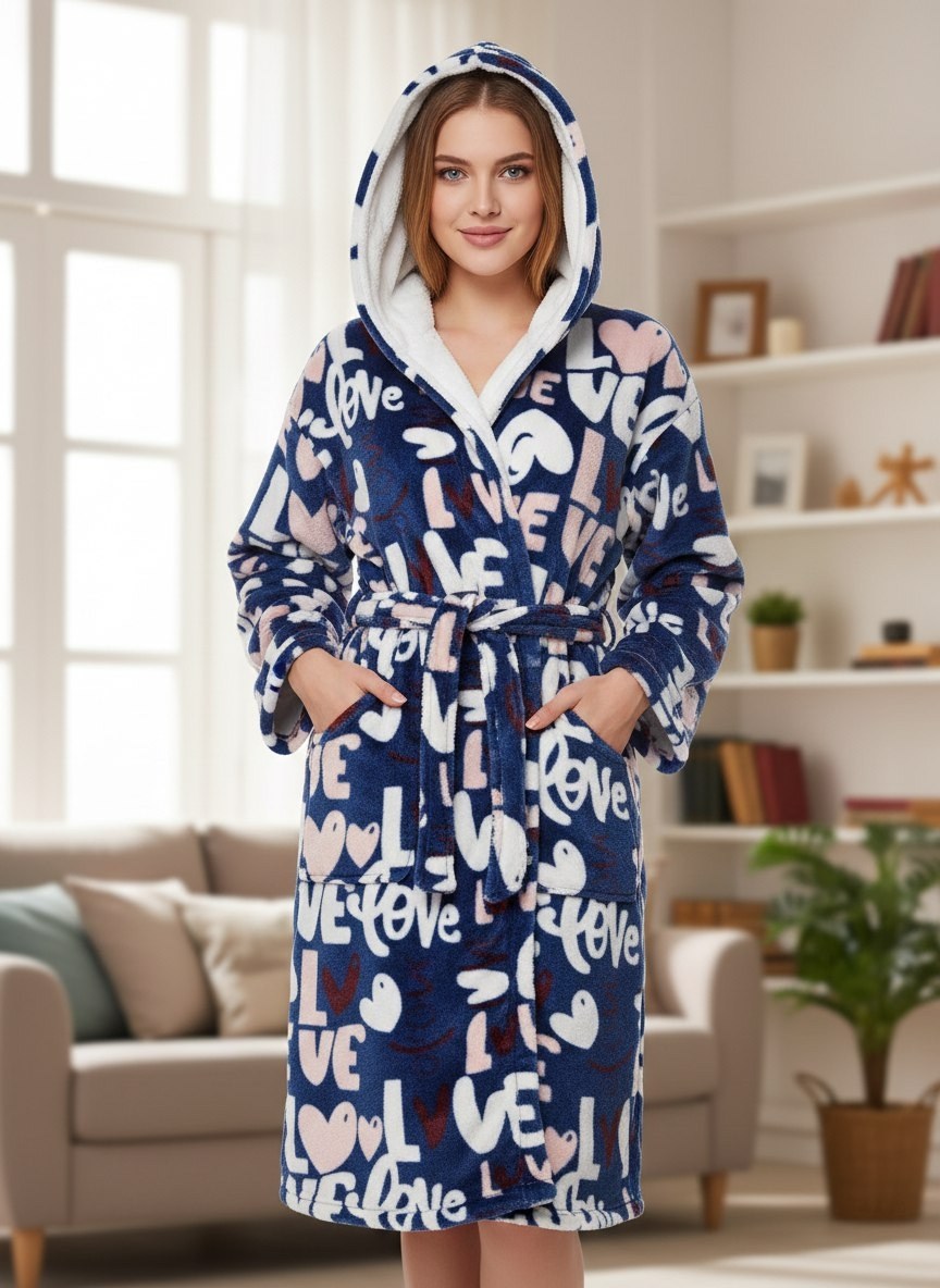 халат женский из велсофта ириска сердца на темно-синем,халат женский,амадэль халат женский из велсофта ириска сердца на темно-синем,халат велсофт женский,халат женский домашний