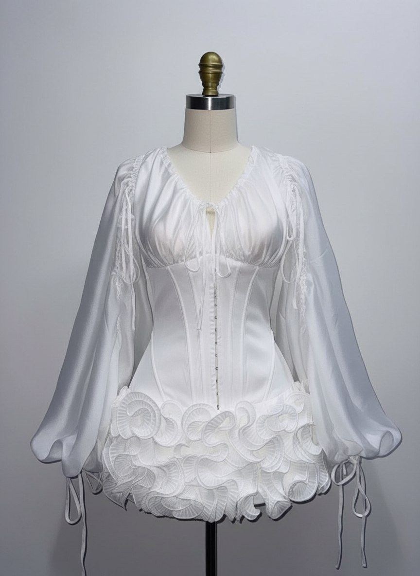 платье,платье для невесты,свадебное платье,женское свадебное платье из органзы с открытыми плечами и буффами на рукавах,короткое платье