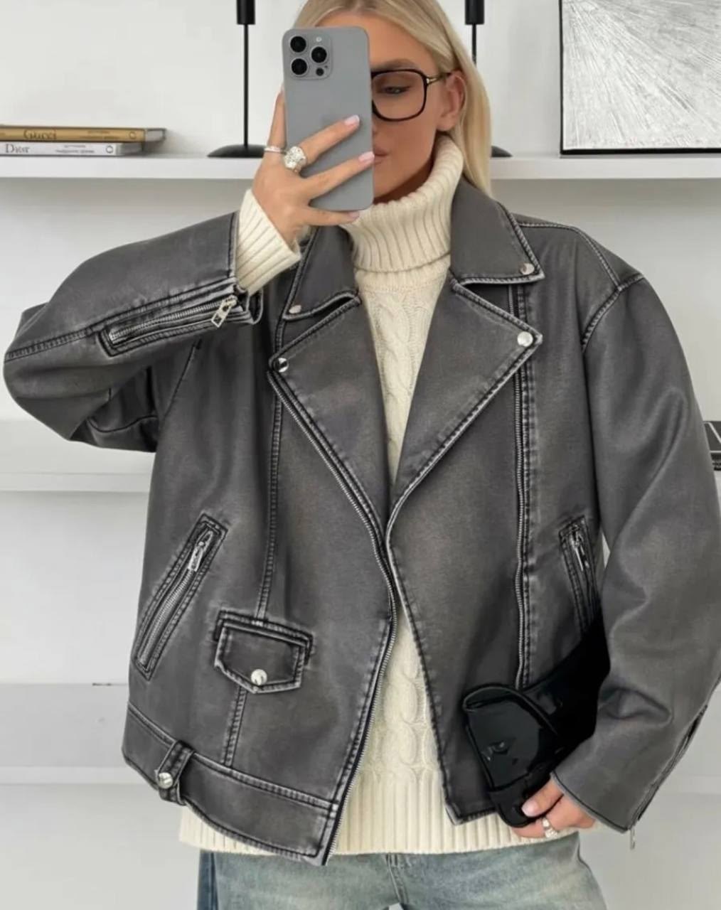 косуха винтажная куртка кожаная oversize серая monyken,косуха серая винтажная куртка кожаная оверсайз aftfbasic,косуха серая винтажная куртка кожаная оверсайз,женская кожаная куртка косуха оверсайз,ку