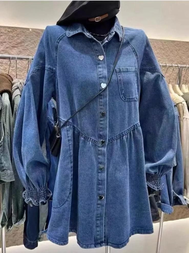 джинсовое платье,голубое джинсовое платье-рубашка с рукавом 3/4,женское джинсовое платье,женское джинсовое платье с длинным рукавом,vitoricci голубое джинсовое платье-рубашка с рукавом 3/4