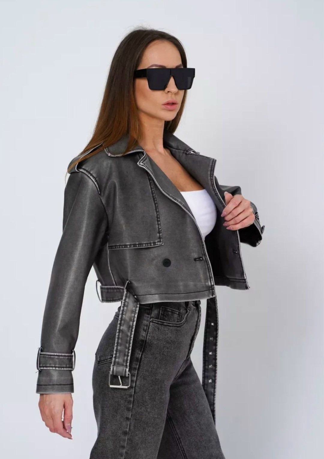 кожаная куртка косуха janna banana цвет серый,куртка косуха экокожа,куртка косуха из экокожи,косуха винтажная куртка кожаная oversize серая mony,косуха женская