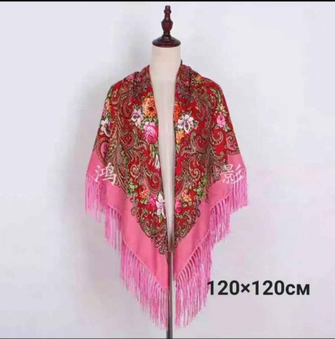 шаль большая квадратная,женский платок с бахромой,платок-шаль,шаль,платок цветной русский народный