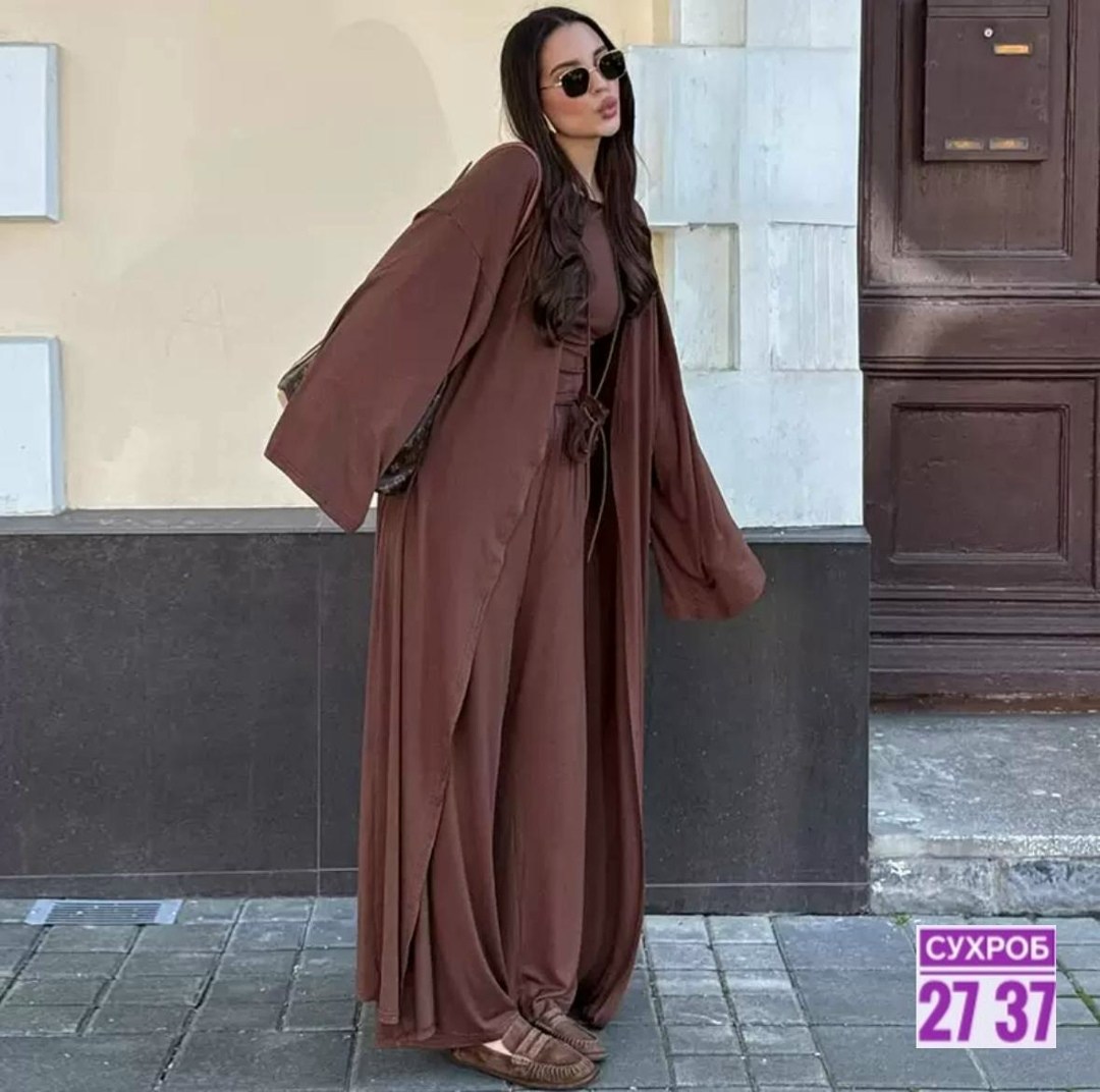 летний костюм-тройка с длинным рукавом цвет шоколадный,платье мусульманское,,арабские платья,мусульманские костюмы
