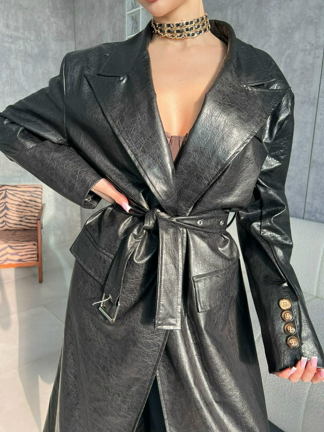 тренч плащ кожаный длинный simile instyle 332809250,кожаный плащ,кожаный плащ из натуральной кожи,тренч кожаный плащ,тренч плащ кожаный длинный simile instyle