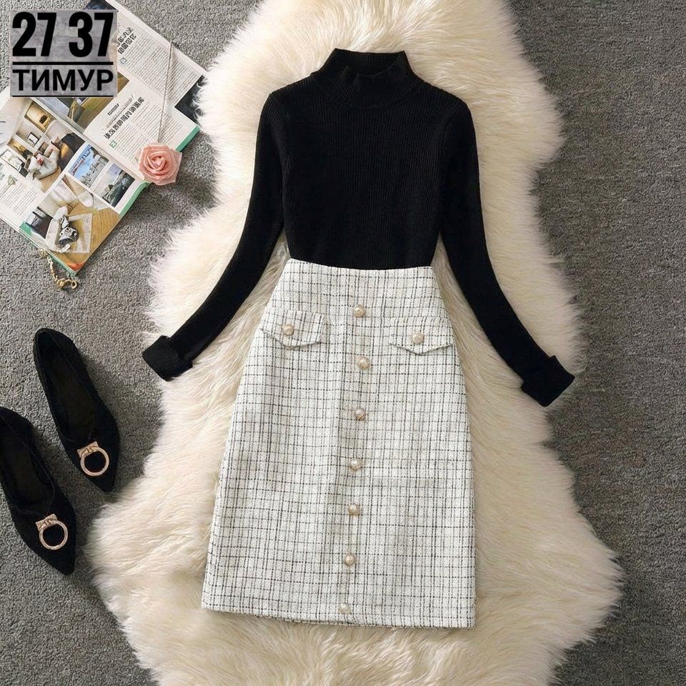 твидовый сарафан женский,твидовый сарафан,сарафан в клетку,костюм с платьем,модные комплекты