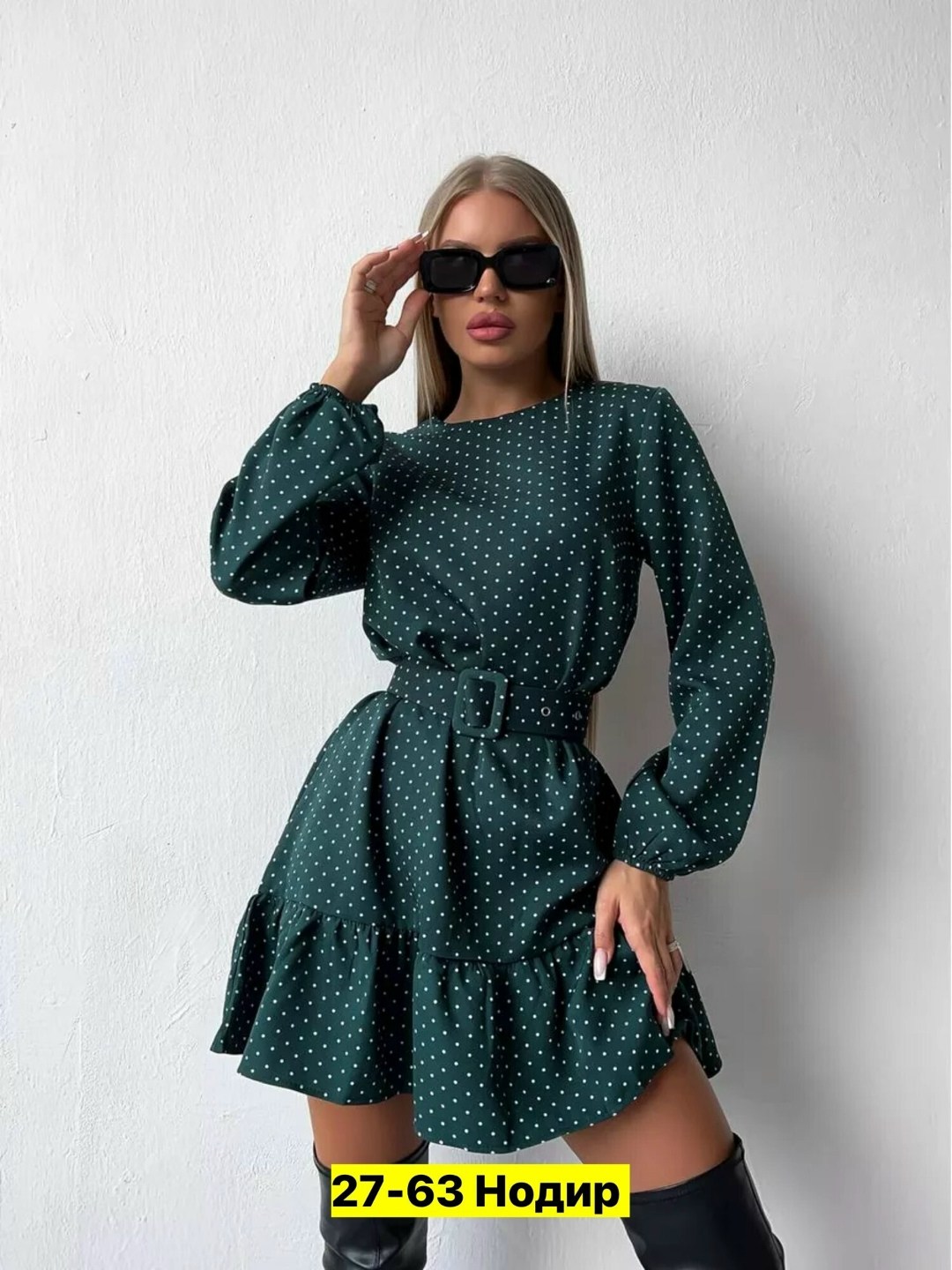 платье женское с поясом в горошек,платье женское в горошек,платье софт ,платье женское горох,платье женская