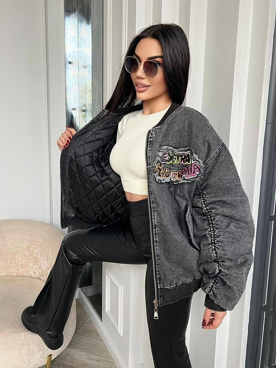 джинсовый бомбер женский likisha fashion,джинсовая куртка,куртка бомбер джинсовая,джинсовый бомбер,куртка женская бомбер