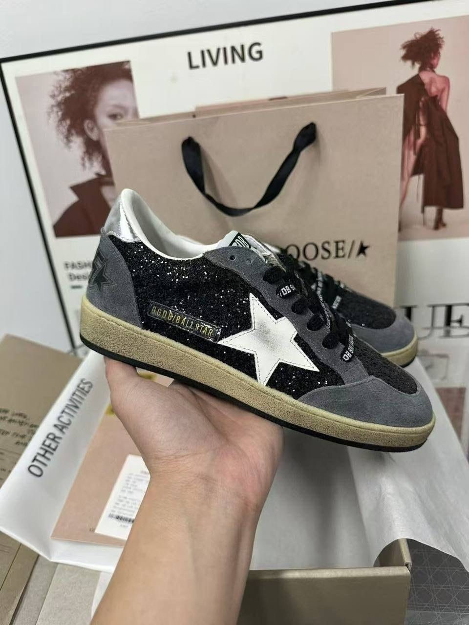 кроссовки golden goose ball star,кеды golden goose,,замшевые кроссовки ball star golden goose черный,кеды super-star с блестками golden goose черный