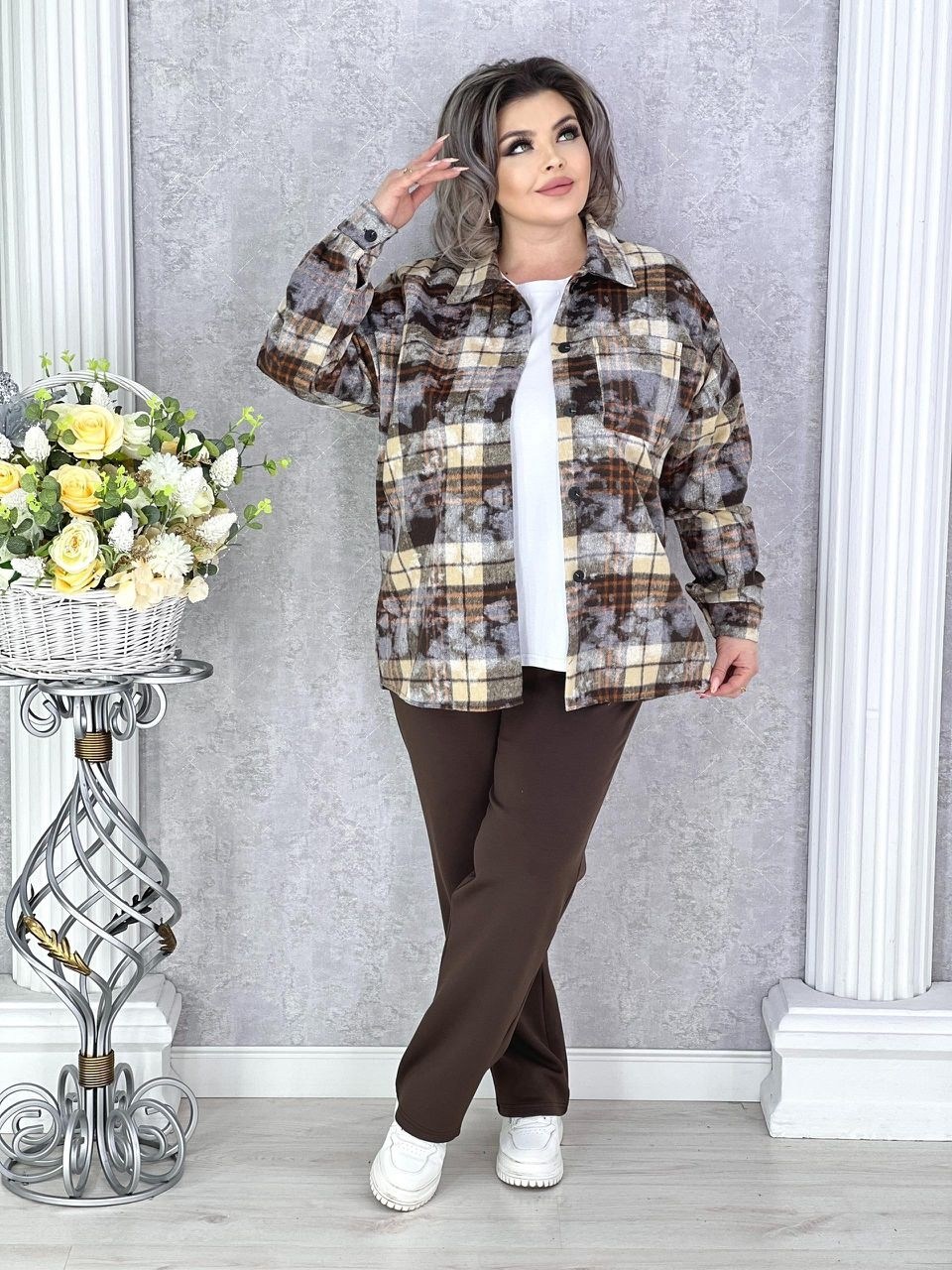 костюм тройка с рубашкой,рубашка теплая в клетку удлиненная,женская кофта,женские костюмы больших размеров,женская рубашка