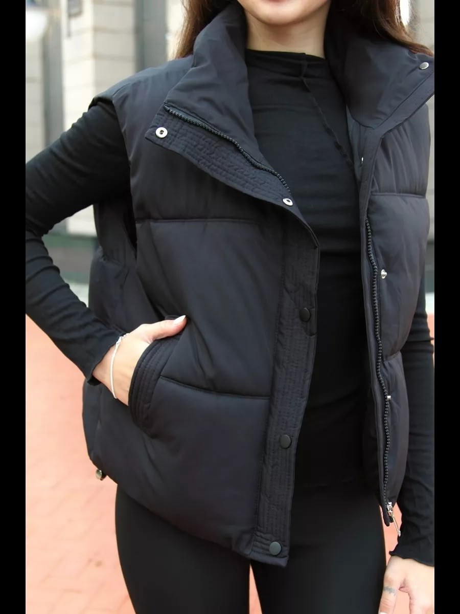 женский пуховой жилет с воротником-стойкой,теплый жилет,женский жилет,жилетка женская,пуховой жилет
