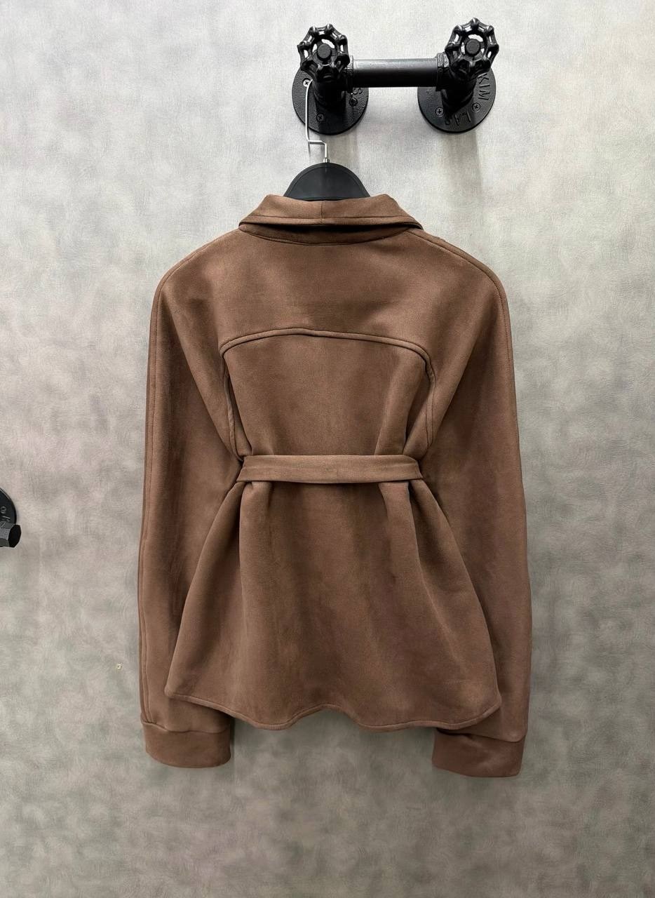 элегантная женская замшевая куртка с поясом,женская замшевая куртка baomyzhuo,женская куртка из замши шоколад,куртка из замши с длинными рукавами и коротким кроем,женская замшевая куртка chnmr