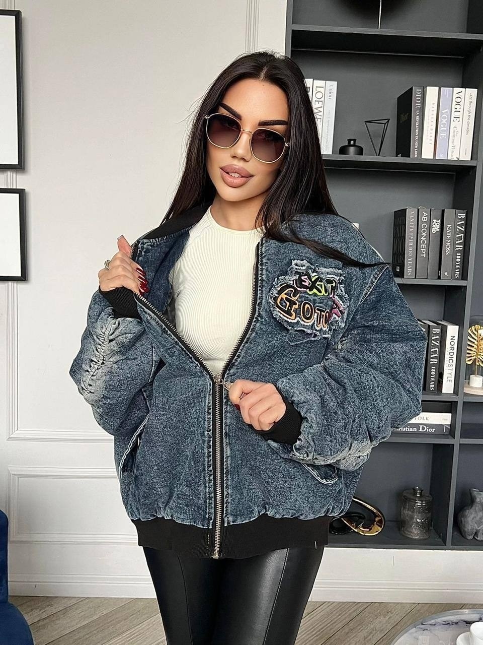 джинсовый бомбер женский likisha fashion,джинсовая куртка,куртка бомбер джинсовая,джинсовый бомбер,куртка женская бомбер