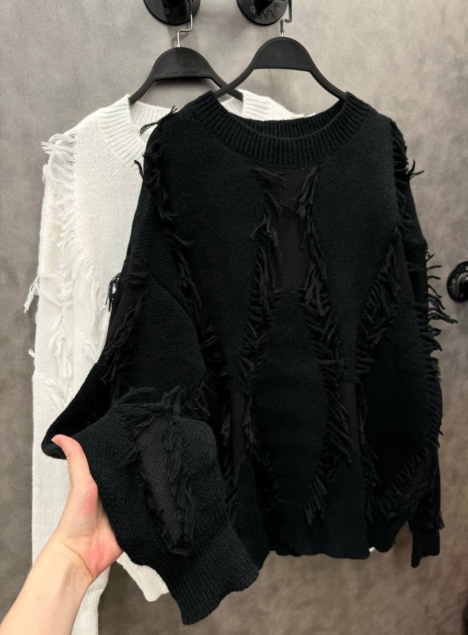 свитер оверсайз с оригинальной бахромой,свитер оверсайз теплый glamour boutique,свитер оверсайз теплый ng boutique,свитер оверсайз удлиненный,свитер вязаный оверсайз