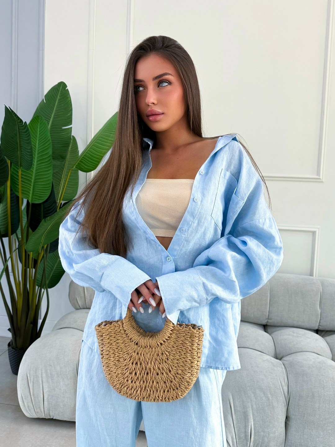 костюм женский,костюм голубой,льняной костюм,костюм летний женский,костюм брючный льняной