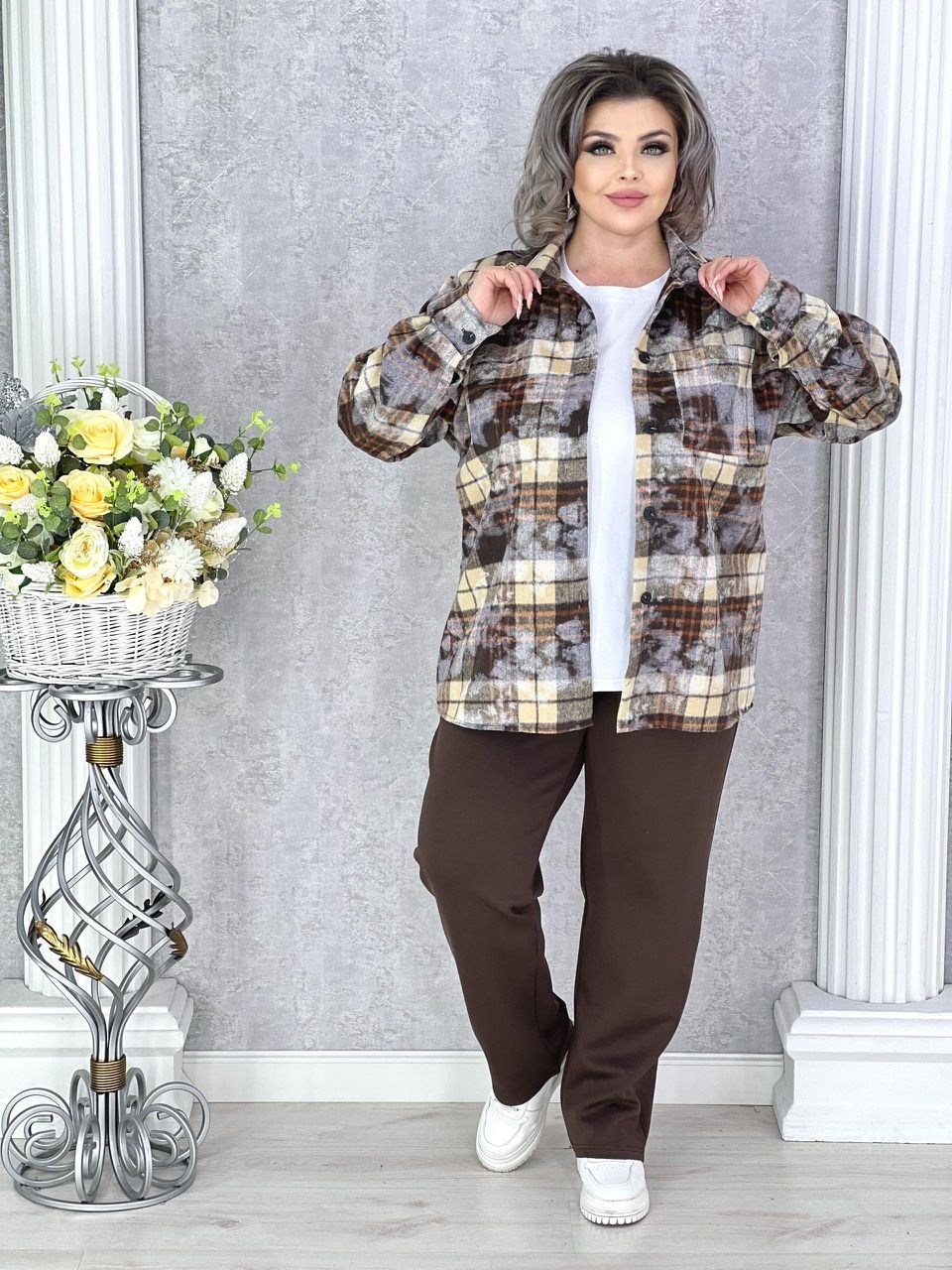 костюм тройка с рубашкой,рубашка теплая в клетку удлиненная,женская кофта,женские костюмы больших размеров,женская рубашка