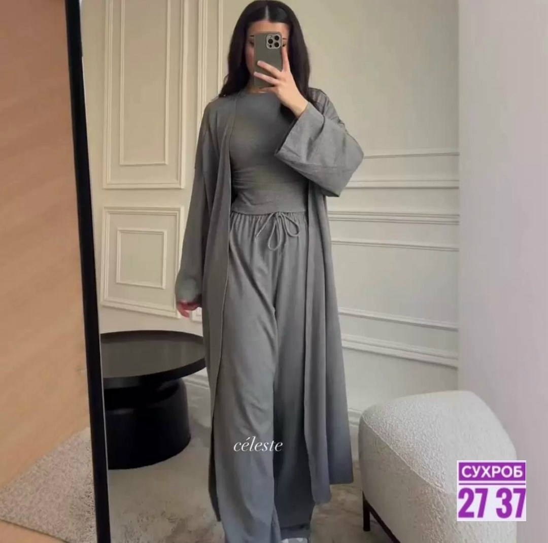 летний костюм-тройка с длинным рукавом цвет шоколадный,платье мусульманское,,арабские платья,мусульманские костюмы